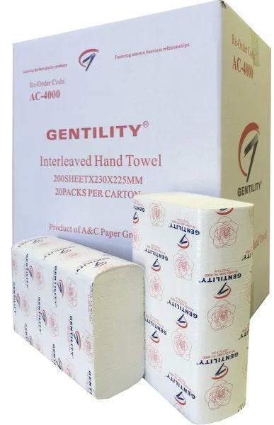 A&C Gentility Slimline Hand Towel 1ply 23x22.5 cm | 4000sheets 40gsm