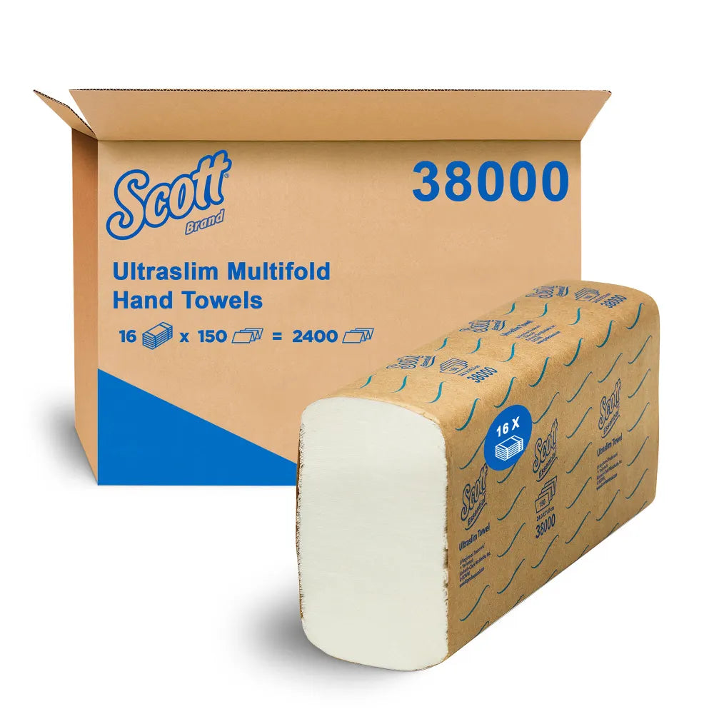 Scott Essential Ultraslim Hand Towels – White, 2400 Sheets (16 Packs x 150)