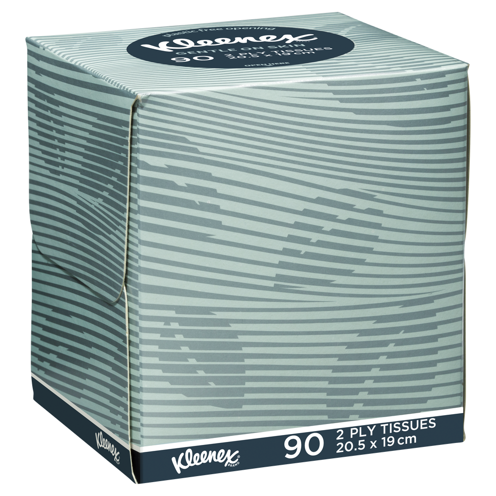 Kleenex Facial Tissue Cube 2-Ply Plastic-Free Opening (90 Tissues/Box)
