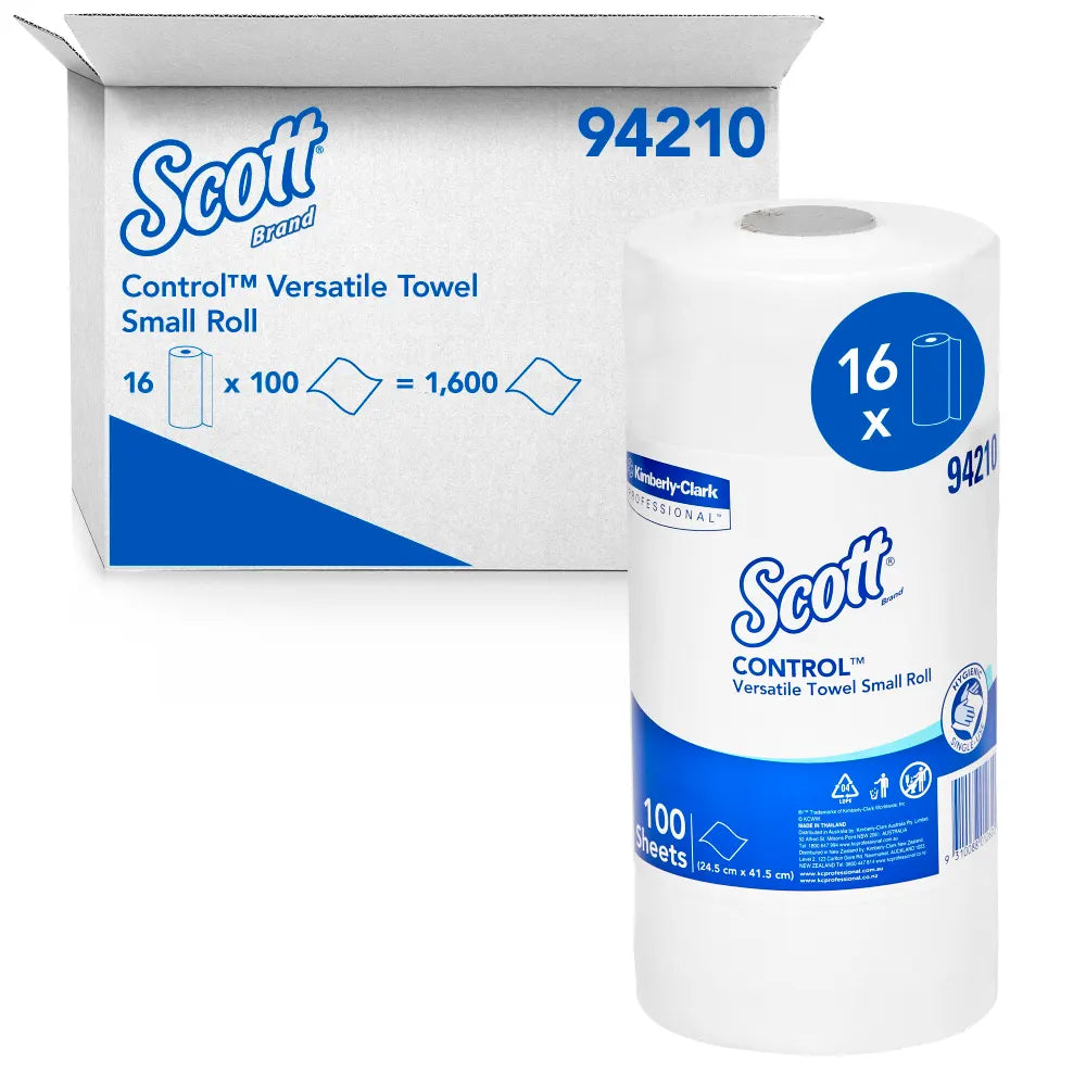 Scott Control Versatile Towel Small Roll – White, 1600 Sheets (16 Rolls x 100)