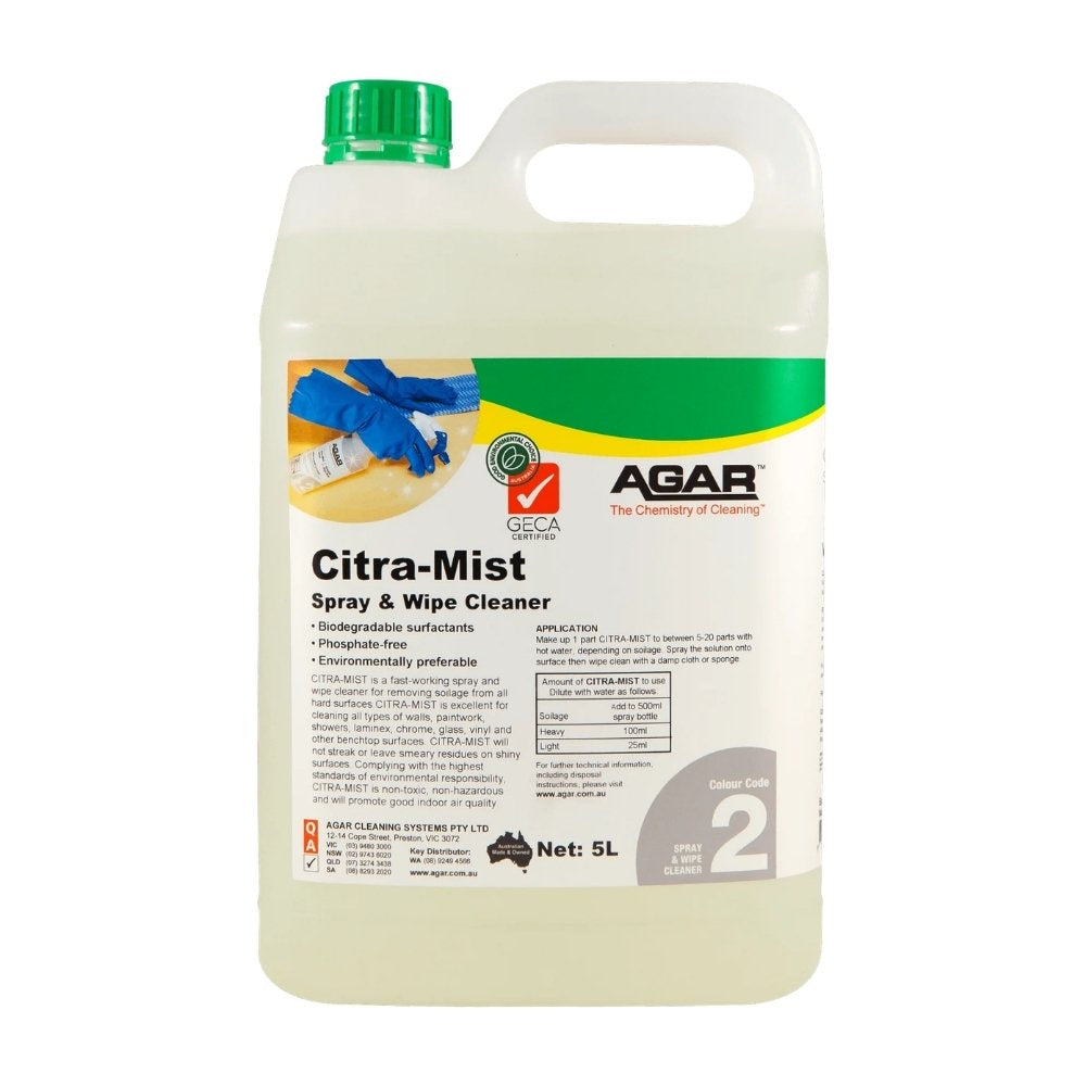 Agar Citra-Mist 5L Eco Spray & Wipe Cleaner for Hard Surfaces