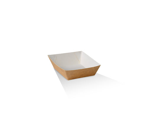 Mini brown cardboard takeaway tray with white interior, ideal for cookies, macarons and bite-sized snacks