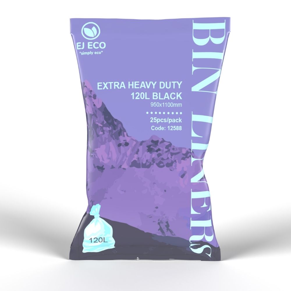 EJEco 120L Extra-Strength Black Star Seal Bin Liners – 25PCS/Pack