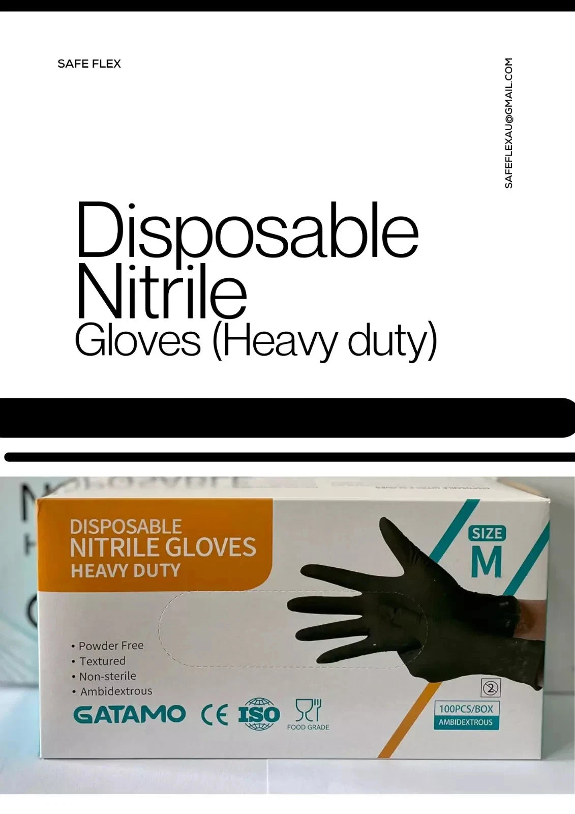 Disposable Nitrile Heavy Duty Gloves Black 6g Powder-Free Latex-Free – Carton 1000 (10x100)