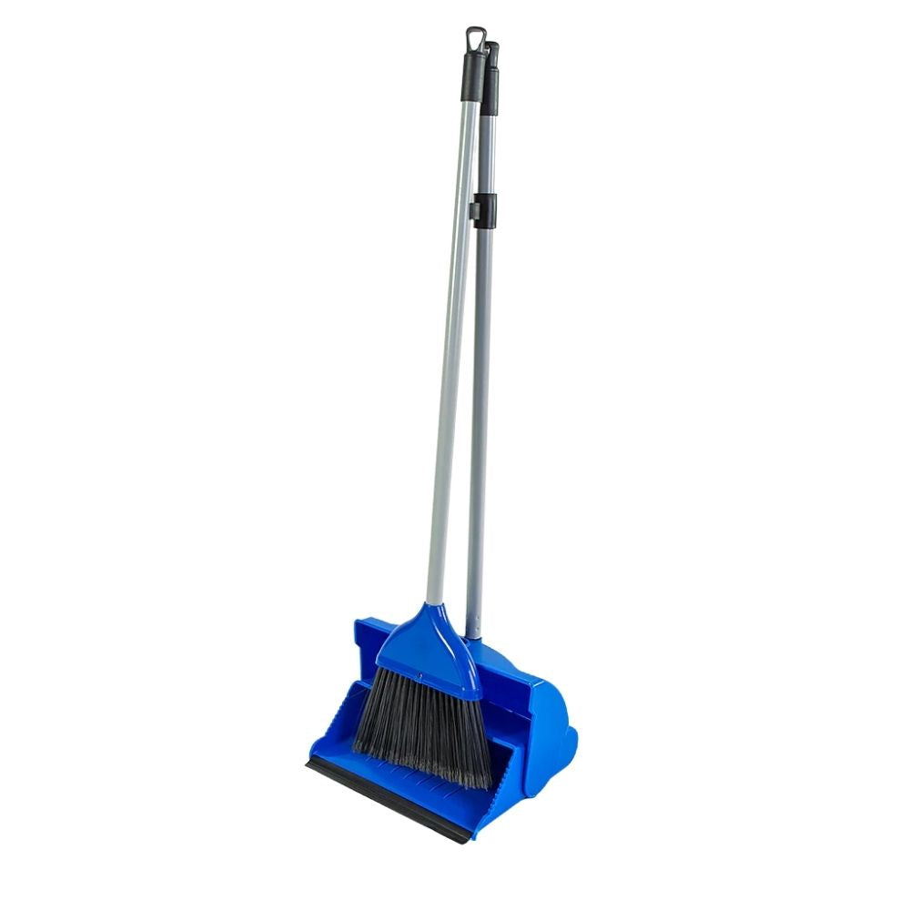 nab blue lobby dustpan and broom set with durable aluminium handle for indoor cleaning