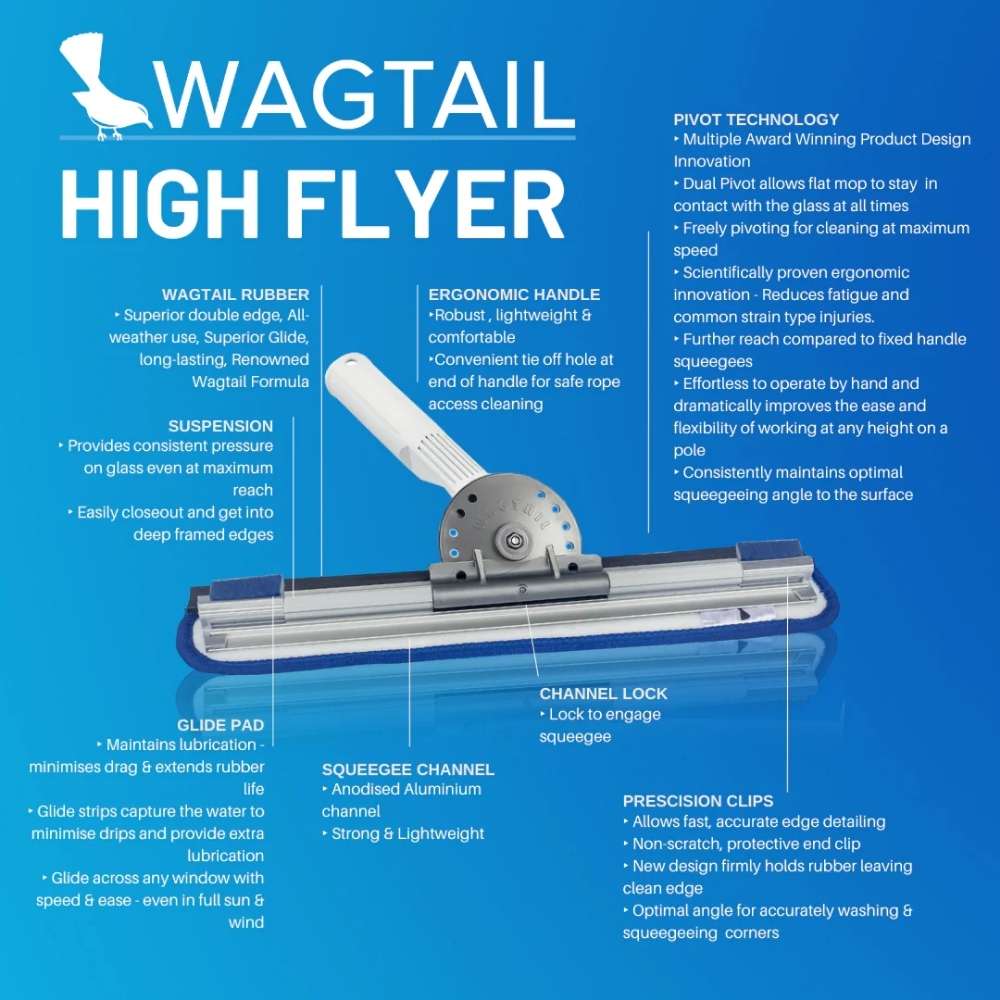 Wagtail High Flyer Squeegee – Pivoting Microfibre Scrubber & Squeegee Combo