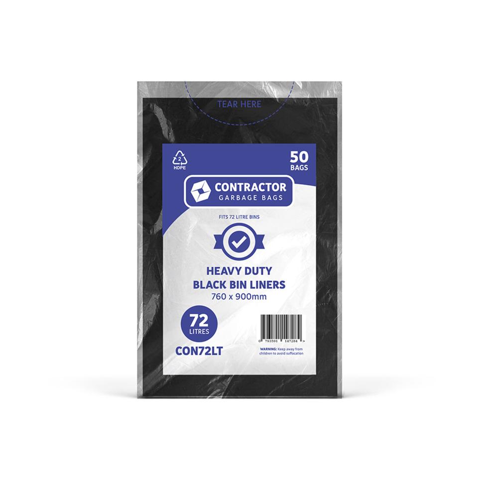 Austar Contractor Bin Liners Heavy Duty 72 Litre Black Packet 50 Carton 250