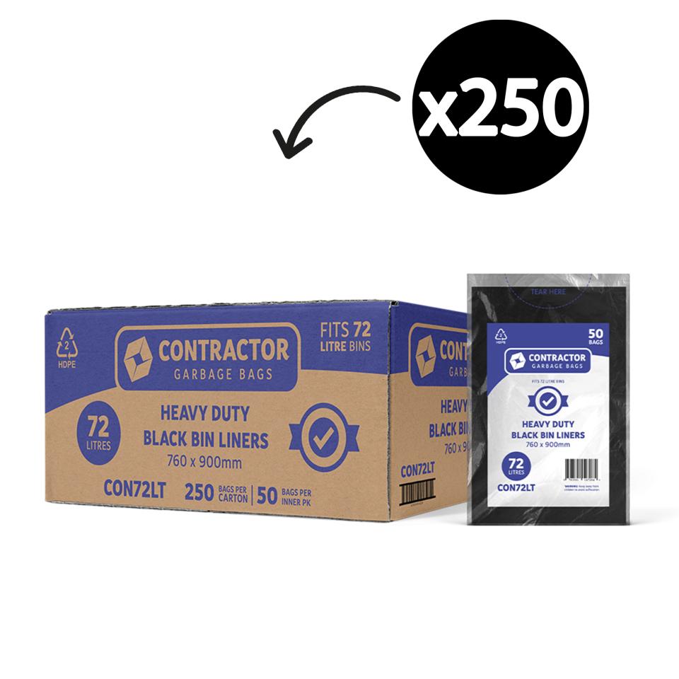 Austar Contractor Bin Liners Heavy Duty 72 Litre Black Packet 50 Carton 250
