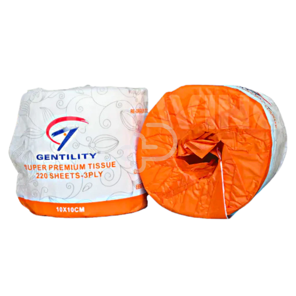 Gentility tissue paper roll with orange and white design on a white background