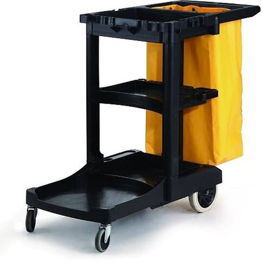 Janitors Cart Black Frame with Yellow Bag & Lid
