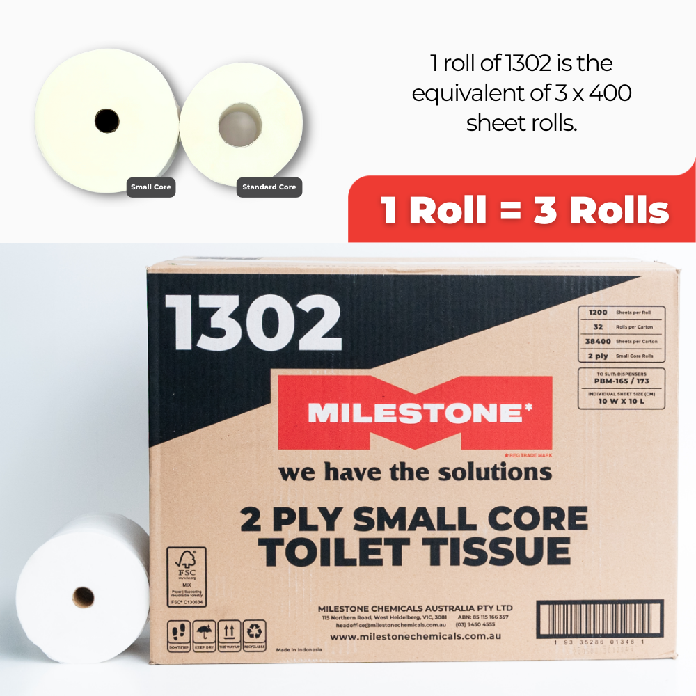 Milestone 2-Ply Small Core Toilet Tissue - 32 Rolls/Carton