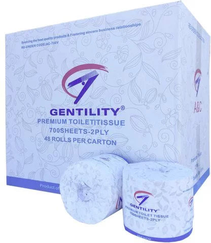 A&C Gentility Toilet Tissues 2ply 700sheets 48 Rolls Premium Soft White