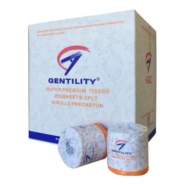 A&C Gentility Super Premium 3ply 220sheets Toilet Paper | 48 rolls per carton