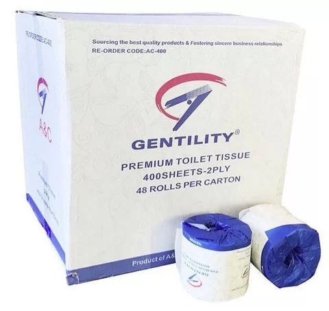 A&C Gentility Premium Toilet Tissue 2 ply 400 Sheets 48 Rolls