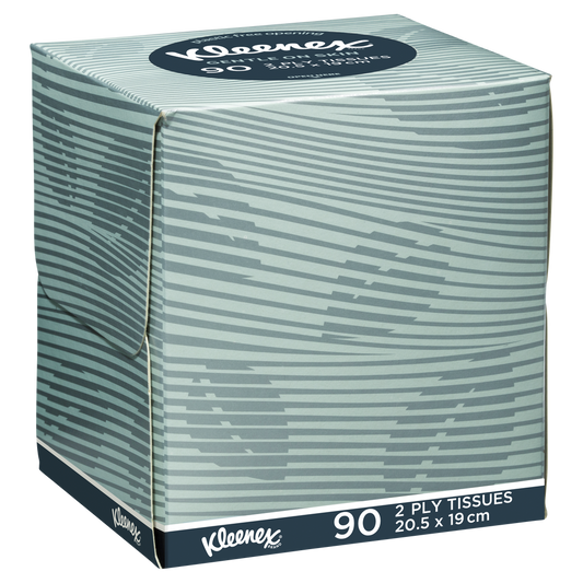 Kleenex Facial Tissue Cube 2-Ply Plastic-Free Opening (90 Tissues/Box)