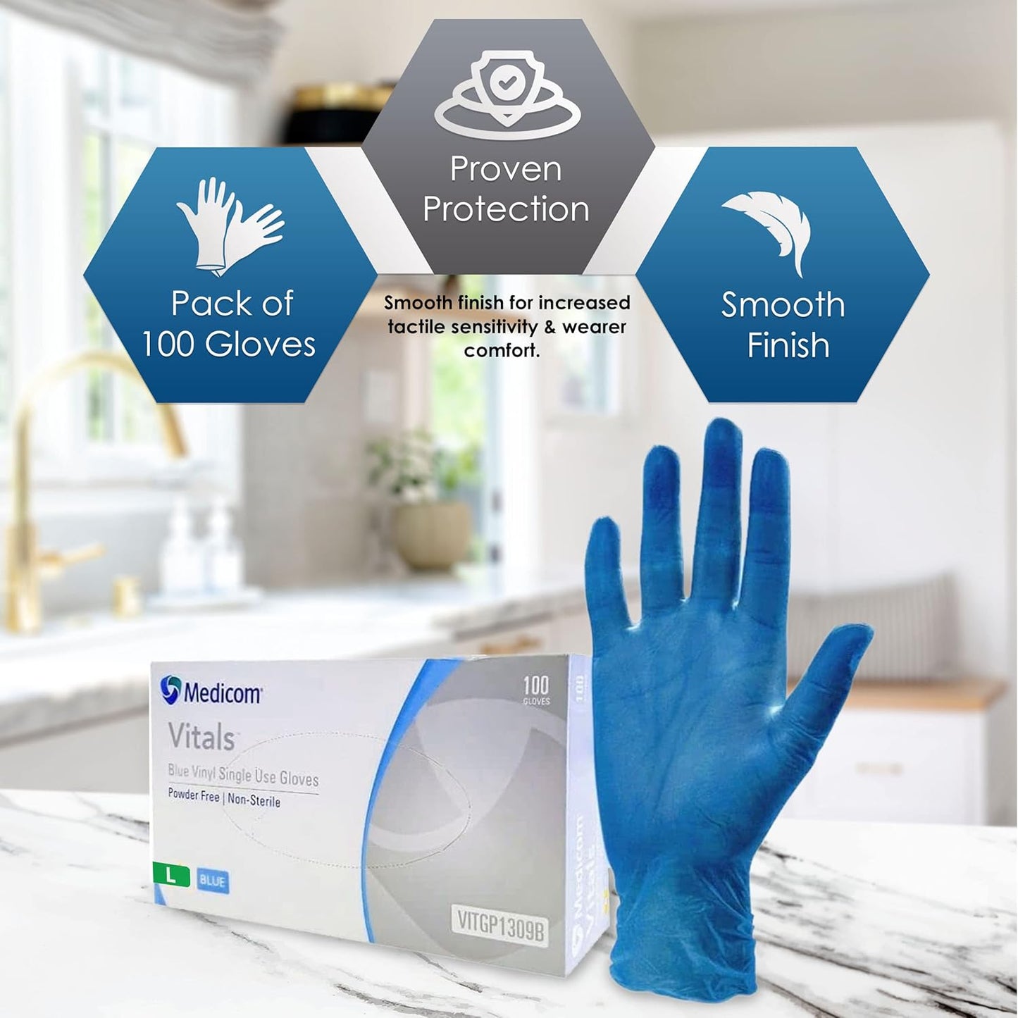 Medicom Vitals Vinyl Powder Free Gloves Blue Pack Of 100