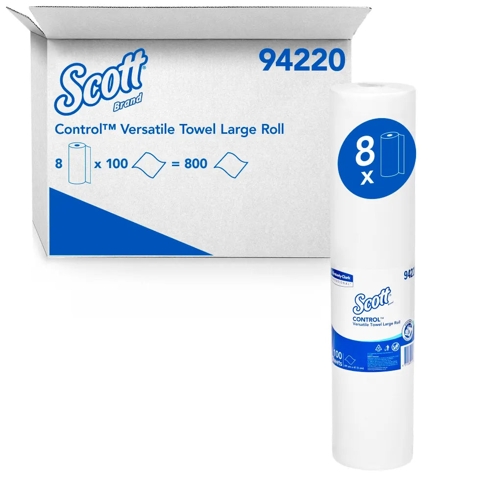 Scott Control Versatile Towel Large Roll – White, 800 Sheets (8 Rolls x 100)