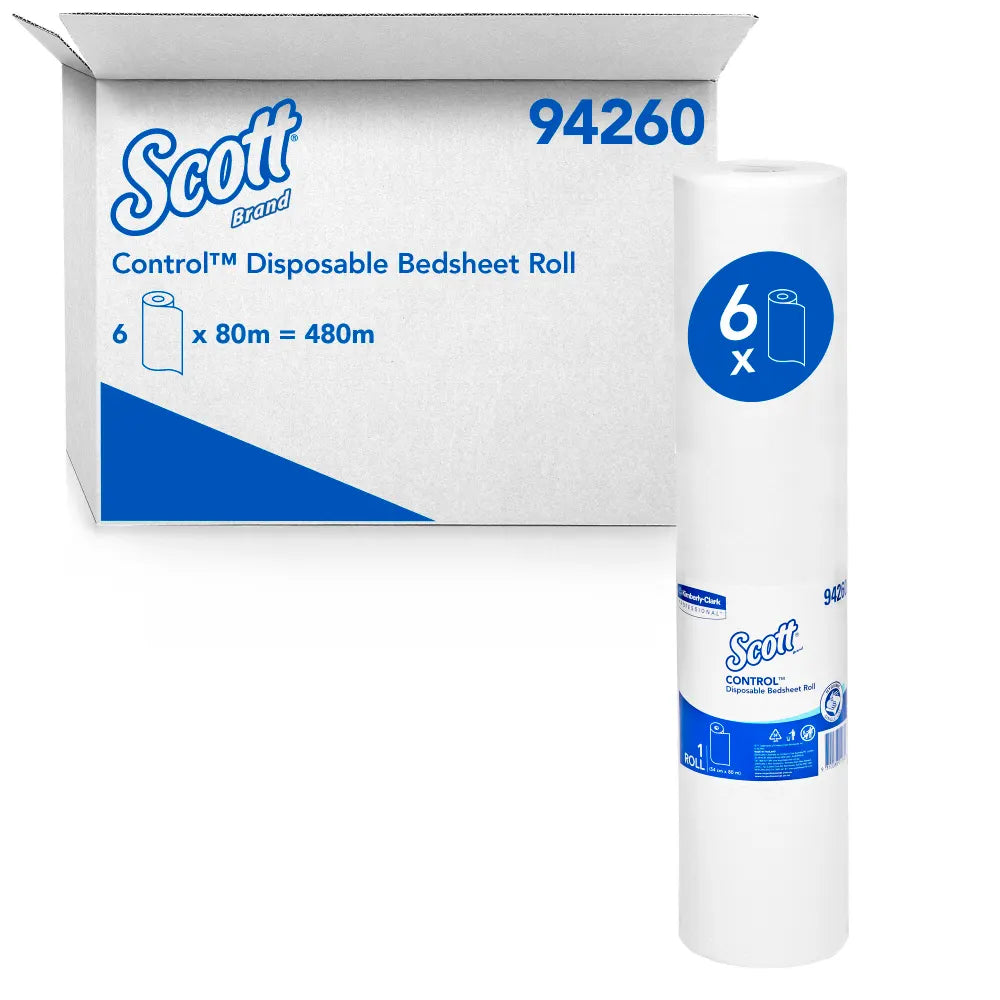 Scott Control Disposable Bedsheet Roll – White, 480m (6 Rolls x 80m)