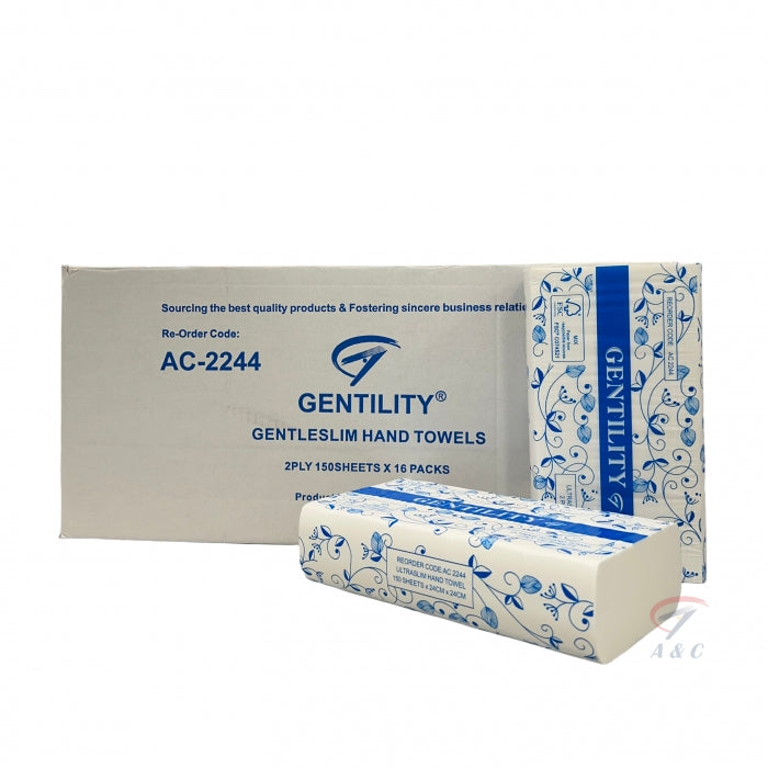 A&C Gentility Ultraslim Interleaved Hand Towel 2ply 24X24cm | 2400Sheets