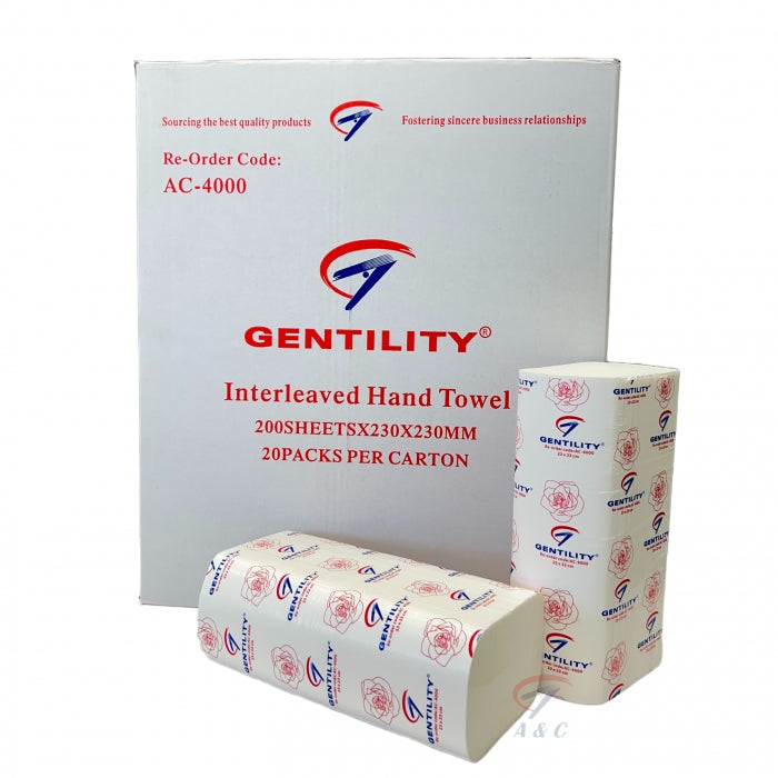 A&C Gentility Slimline Hand Towel 1ply 23x22.5 cm | 4000sheets 40gsm