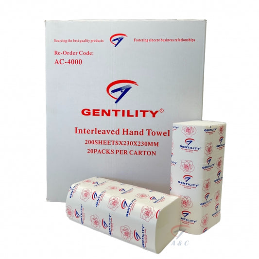 A&C Gentility Slimline Hand Towel 1ply 23x22.5 cm | 4000sheets 40gsm