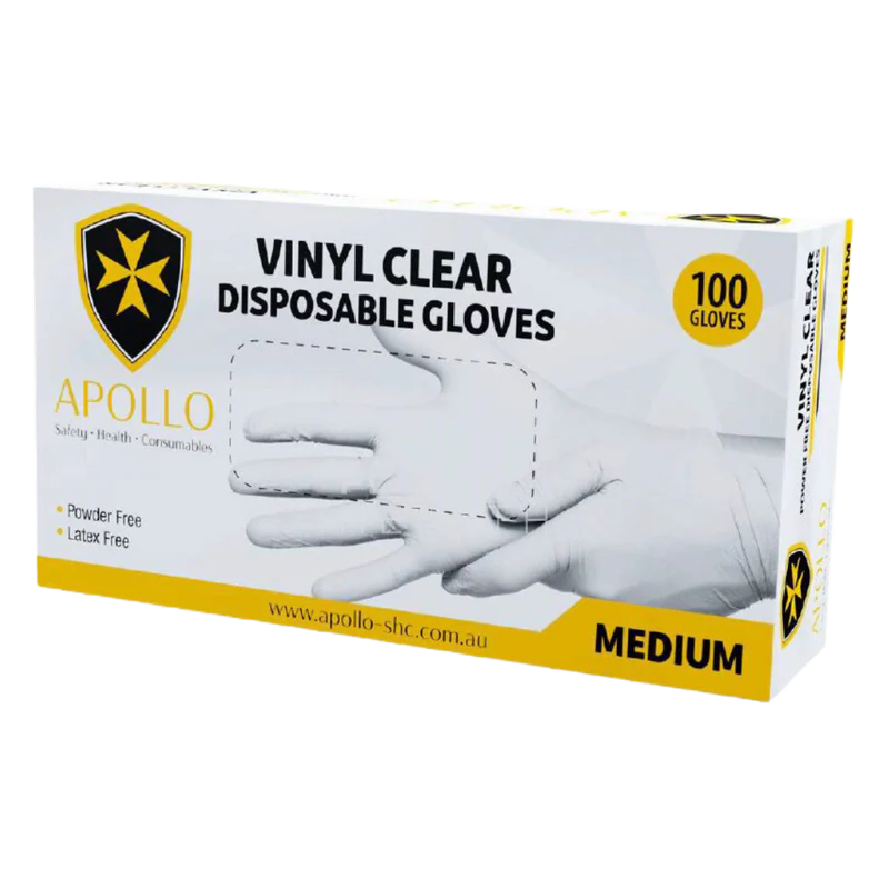APOLLO Vinyl Examination Gloves – Clear, Powder Free | Carton 1000