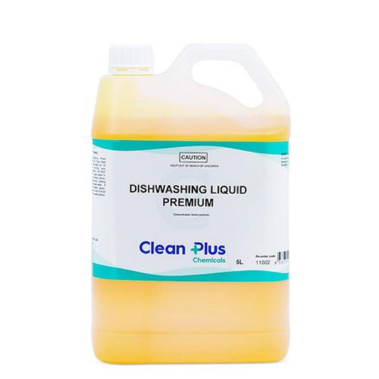 Large container of dishwashing liquid with 'Clean Plus' branding on a white background