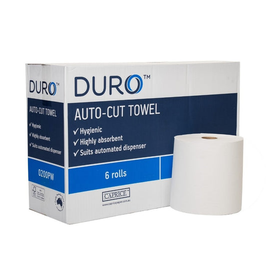 Duro Auto-Cut Towel 200m Pure White – Professional Hand Towel Roll (CTN/6ROLLS)