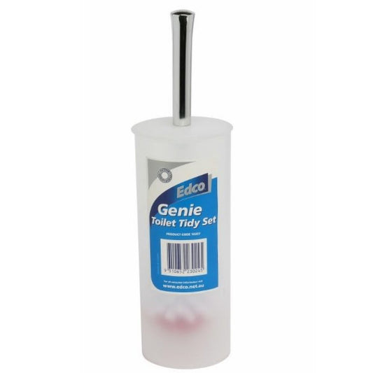 EDCO Genie Toilet Tidy Set with Stiff Bristles & Enclosed Holder – Bathroom Cleaning Brush
