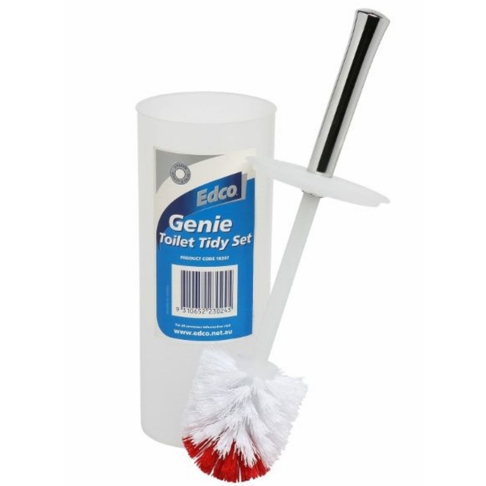 EDCO Genie Toilet Tidy Set with Stiff Bristles & Enclosed Holder – Bathroom Cleaning Brush