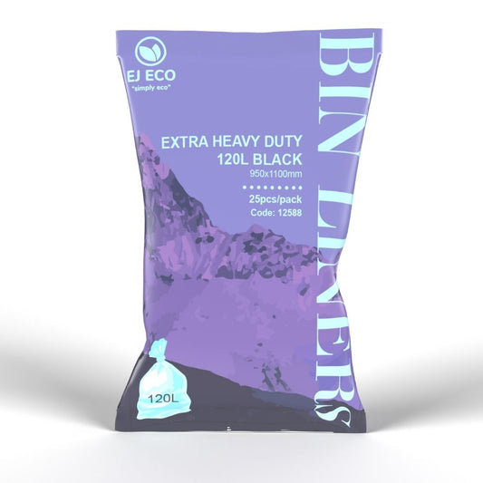 EJEco 120L Extra-Strength Black Star Seal Bin Liners – 25PCS/Pack