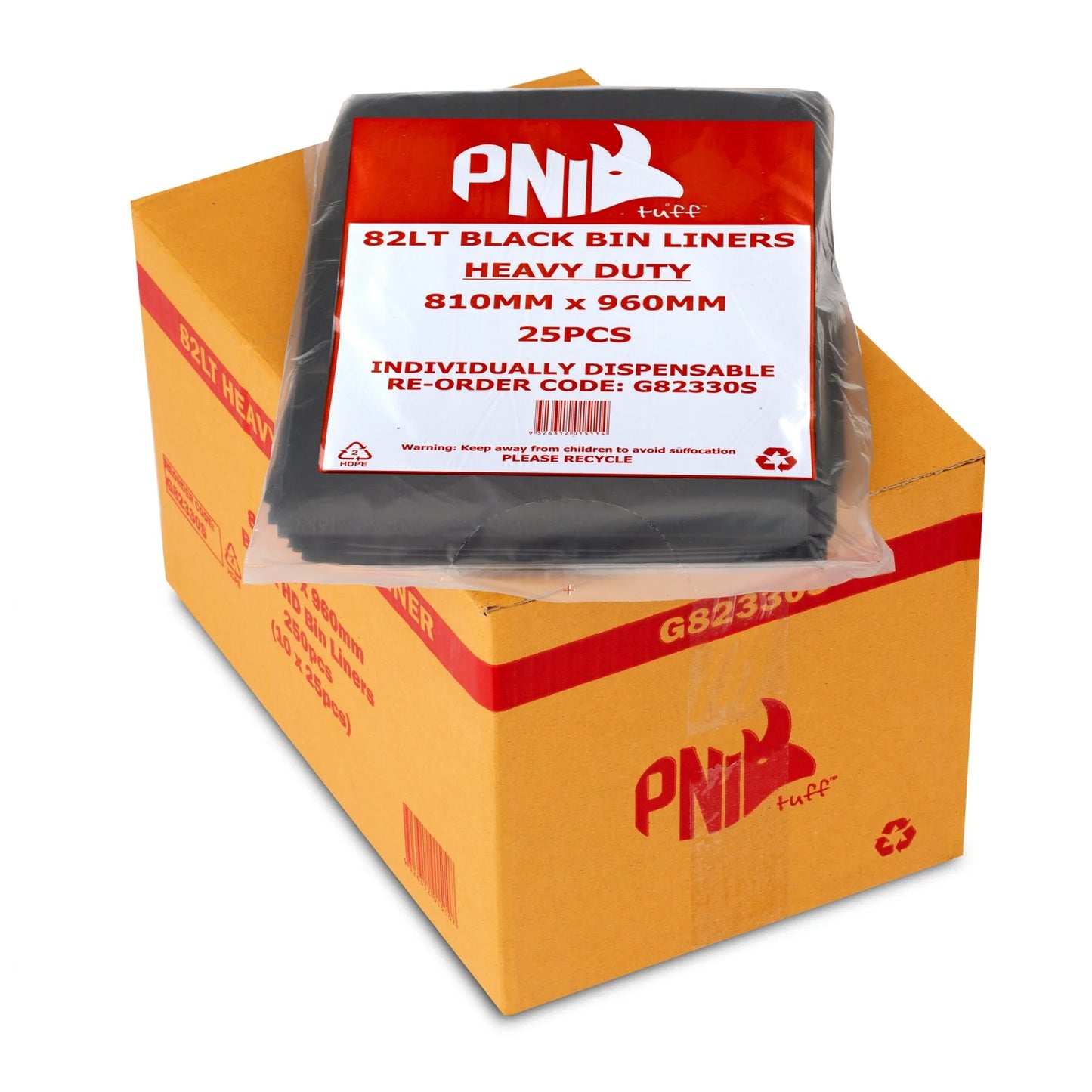 Bin Liner 82L 950X810 BLACK Heavy Duty 250pcs (G82330S)