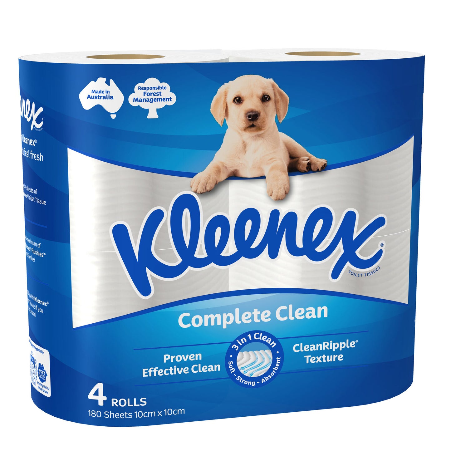 Kleenex Complete Clean Toilet Roll(180 Sheets/Roll) - 4 Rolls/Pack