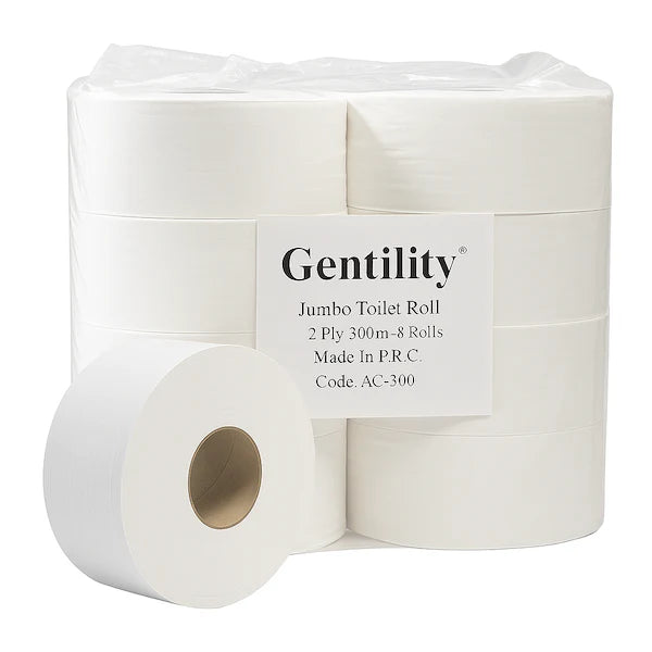 A&C Gentility Jumbo Toilet Roll 2Ply 300m long | 8 Rolls per box
