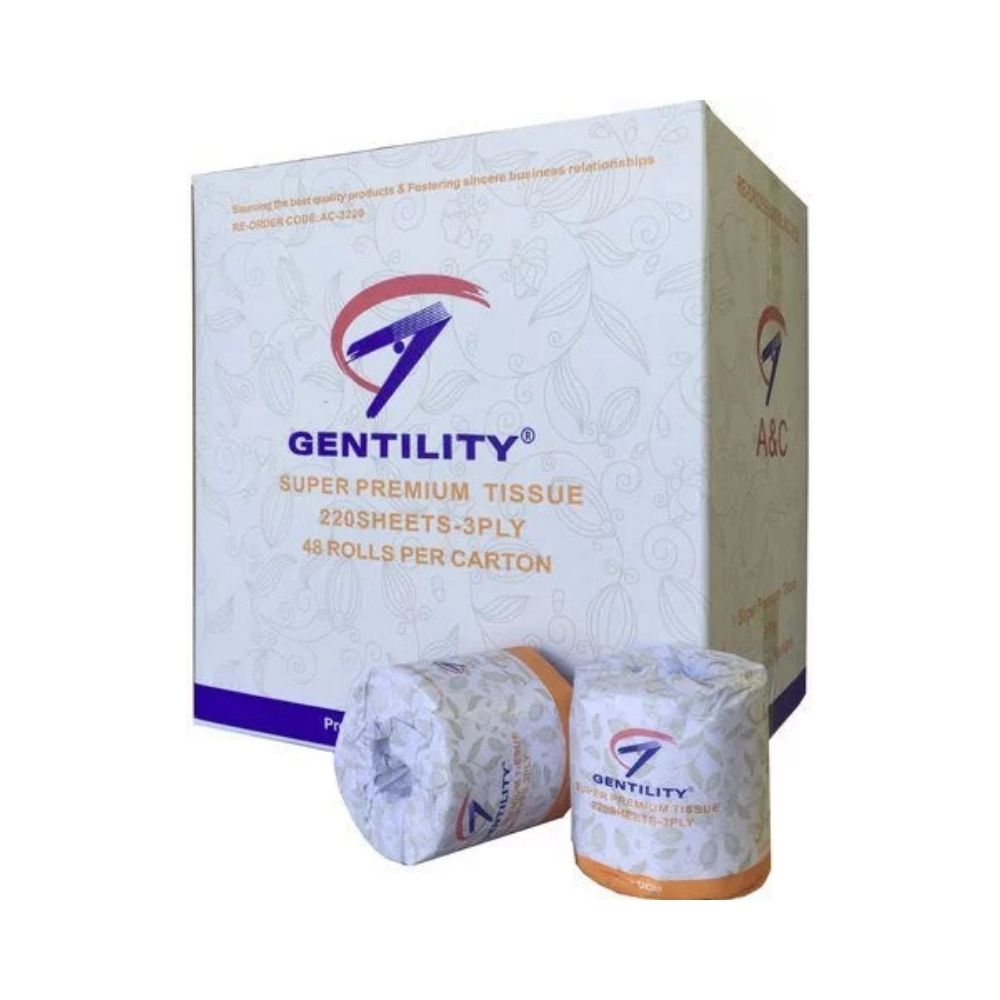 A&C Gentility Deluxe 3-Ply Toilet Tissue – 220 Sheets, 48 Rolls