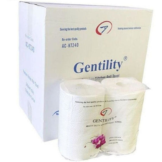 Gentility 2-Ply Kitchen Paper Towels Roll, 22x21cm, 240 Sheets – 12 Rolls/Carton