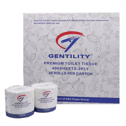 A&C Gentility Premium Toilet Tissue 2 ply 400 Sheets 48 Rolls