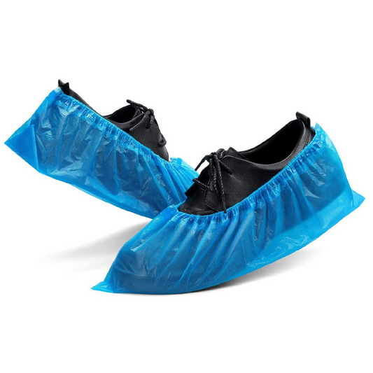 Apollo CPE Shoe Covers – Waterproof, Embossed Sole, Elasticised (Blue)