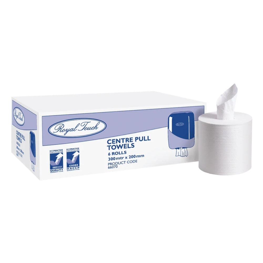 Royal Touch Centre Pull Hand Towels – 6 Rolls × 300 m
