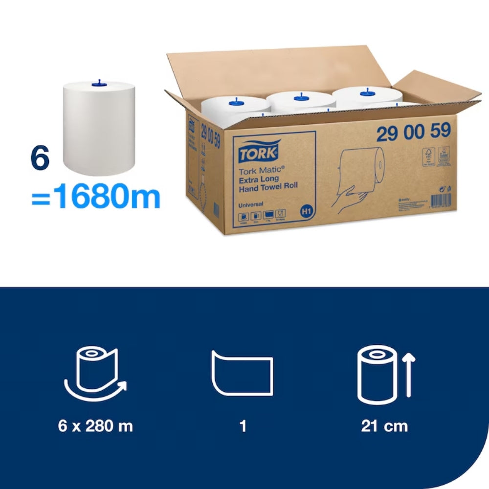 Tork Extra Long Hand Towel Roll – High-Capacity 1-Ply Paper Towels for Commercial Washrooms