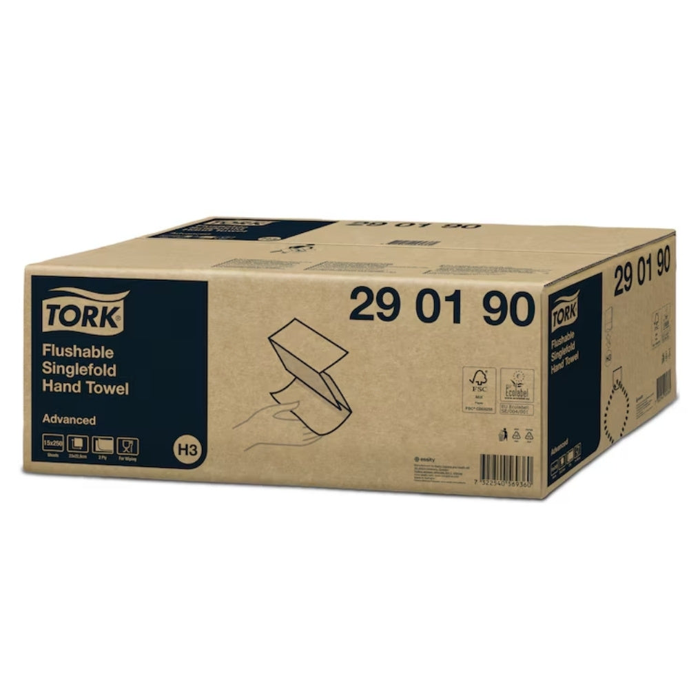 Tork Flushable Singlefold Hand Towels – Premium 2-Ply Paper Towels for Commercial Washrooms
