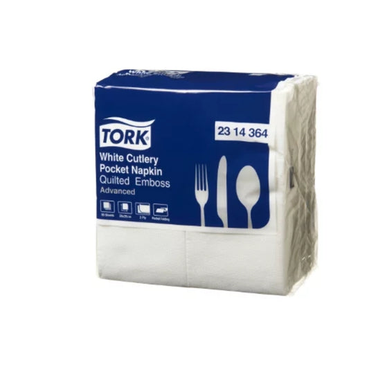 Tork Quilted White Cutlery Pocket Napkin – Embossed Table Napkins with Cutlery Pocket