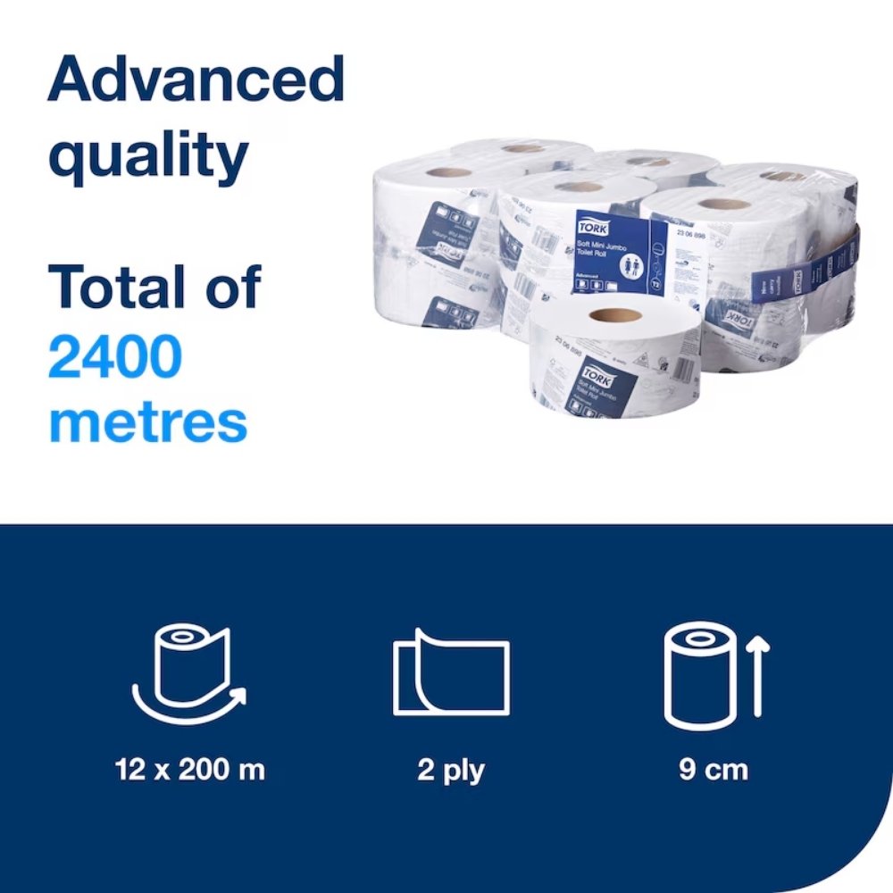 Tork Soft Paper Mini Jumbo Toilet Roll  2-Ply