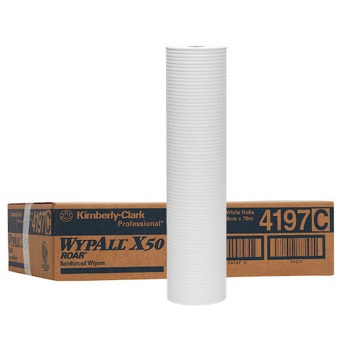 WypAll X50 Large Roll Wipers – White Disposable Cleaning Wipers (3 Rolls/Case, 70m Per Roll)