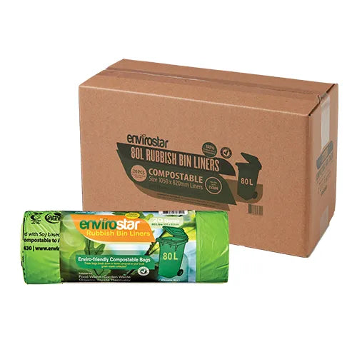 Envirostar Compostable Bin Liners 80L - 200 Liners CTN (20 Liners Per Roll)