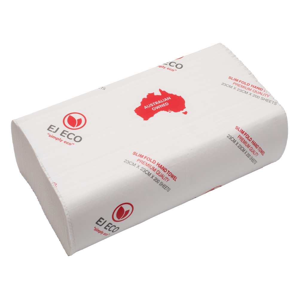 E J Eco Slim Fold 1-Ply Hand Towels – White Virgin Paper, 200 Sheets per Pack